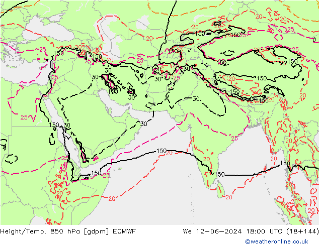 Height/Temp. 850 hPa ECMWF St 12.06.2024 18 UTC