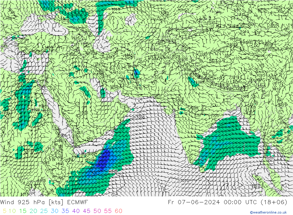 Wind 925 hPa ECMWF Fr 07.06.2024 00 UTC