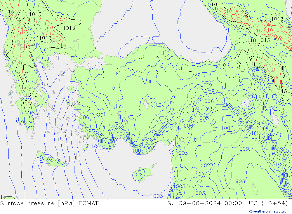 Surface pressure ECMWF Su 09.06.2024 00 UTC