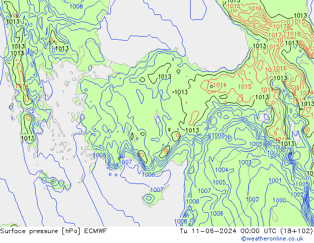 pressão do solo ECMWF Ter 11.06.2024 00 UTC