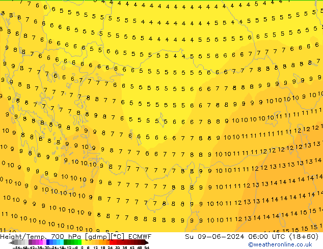 Géop./Temp. 700 hPa ECMWF dim 09.06.2024 06 UTC