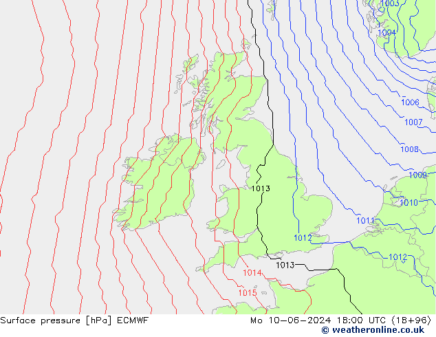 Surface pressure ECMWF Mo 10.06.2024 18 UTC