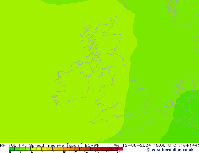 RH 700 hPa Spread ECMWF St 12.06.2024 18 UTC