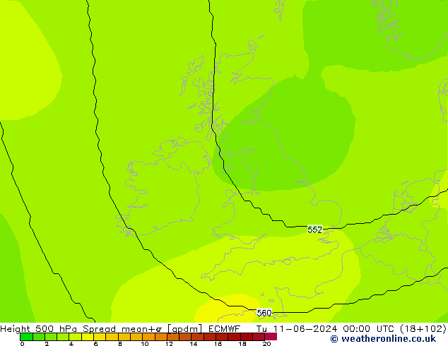 Height 500 hPa Spread ECMWF Di 11.06.2024 00 UTC