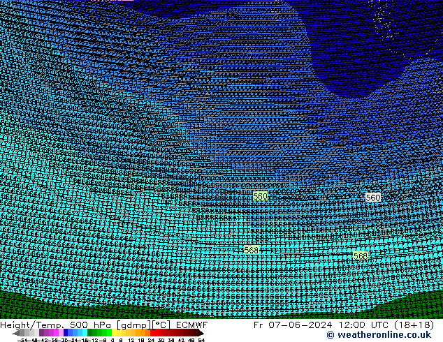 Height/Temp. 500 hPa ECMWF Pá 07.06.2024 12 UTC