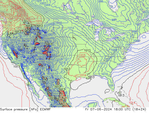 Atmosférický tlak ECMWF Pá 07.06.2024 18 UTC