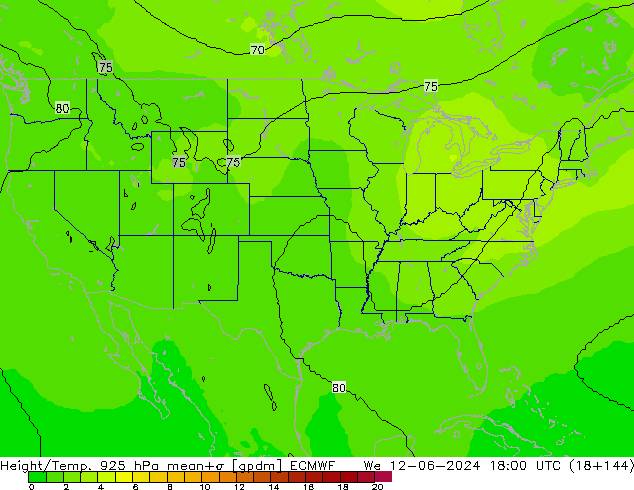 Height/Temp. 925 hPa ECMWF We 12.06.2024 18 UTC