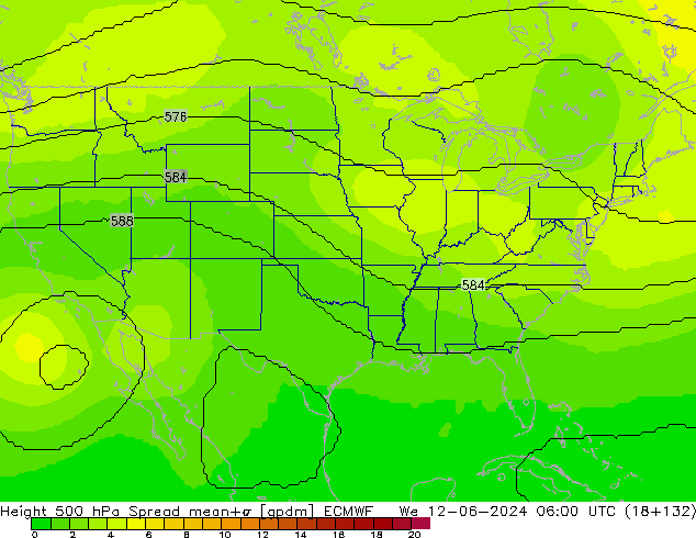 Height 500 hPa Spread ECMWF śro. 12.06.2024 06 UTC