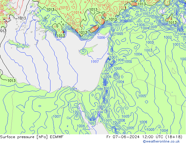 приземное давление ECMWF пт 07.06.2024 12 UTC