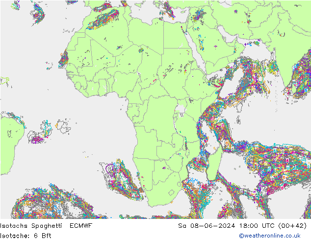 Isotachen Spaghetti ECMWF za 08.06.2024 18 UTC