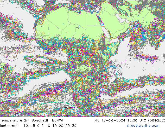 Temperature 2m Spaghetti ECMWF Mo 17.06.2024 12 UTC