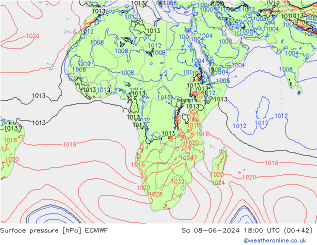 pressão do solo ECMWF Sáb 08.06.2024 18 UTC