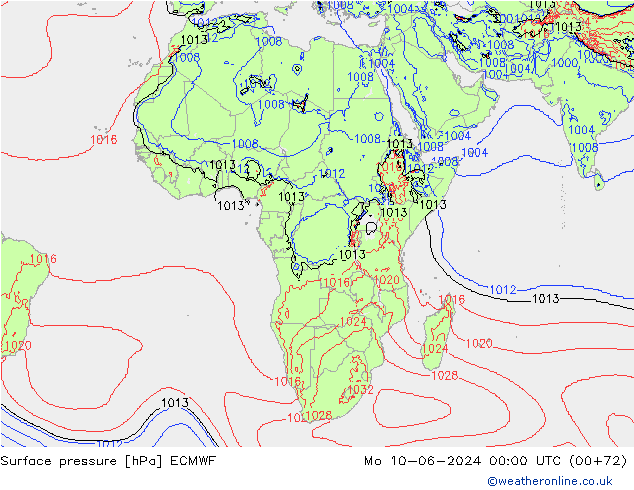 Surface pressure ECMWF Mo 10.06.2024 00 UTC