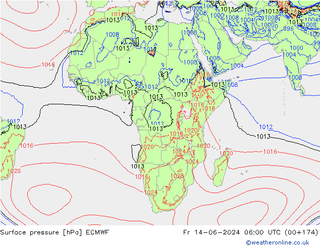 Surface pressure ECMWF Fr 14.06.2024 06 UTC