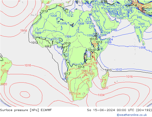 Pressione al suolo ECMWF sab 15.06.2024 00 UTC