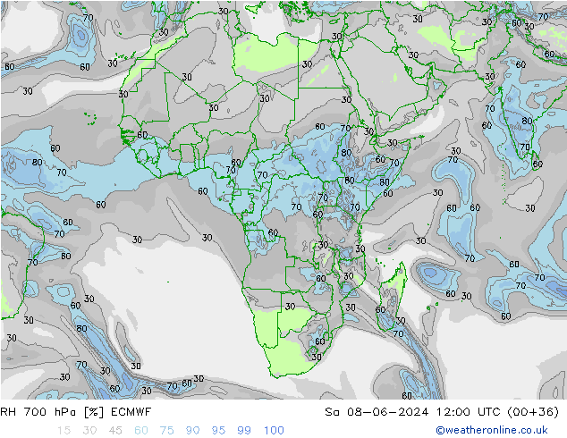 RH 700 гПа ECMWF сб 08.06.2024 12 UTC