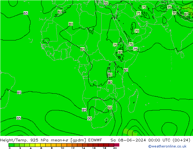 Hoogte/Temp. 925 hPa ECMWF za 08.06.2024 00 UTC