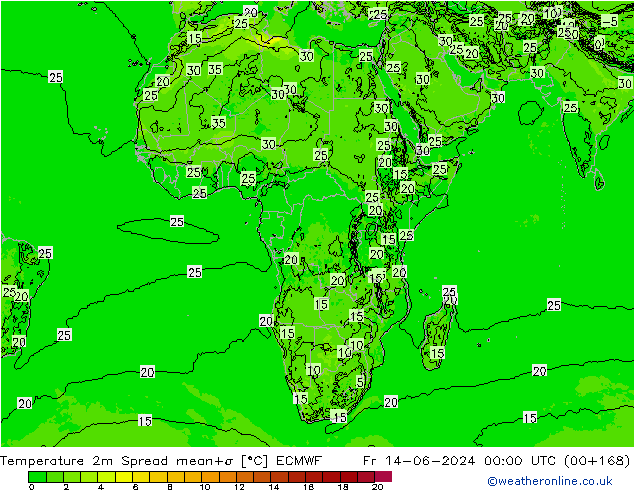 Sıcaklık Haritası 2m Spread ECMWF Cu 14.06.2024 00 UTC