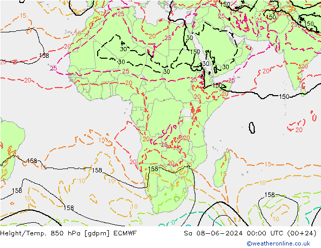 Height/Temp. 850 hPa ECMWF sab 08.06.2024 00 UTC