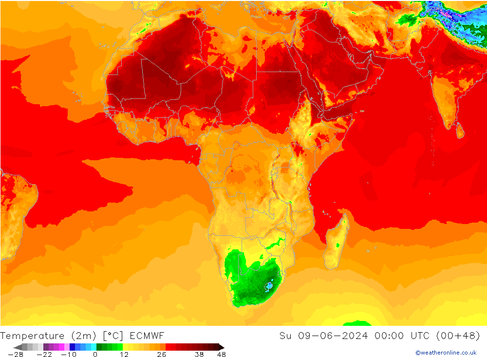 Temperatura (2m) ECMWF Dom 09.06.2024 00 UTC