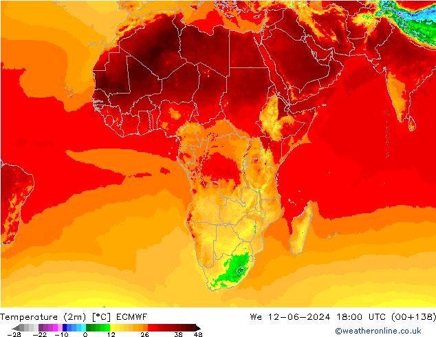 Sıcaklık Haritası (2m) ECMWF Çar 12.06.2024 18 UTC