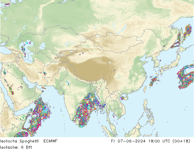 Isotachs Spaghetti ECMWF ven 07.06.2024 18 UTC