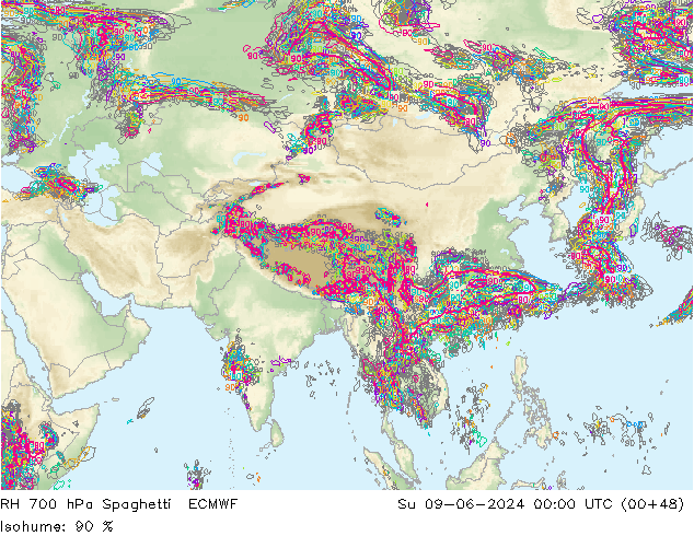 RH 700 hPa Spaghetti ECMWF So 09.06.2024 00 UTC