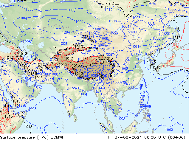 Bodendruck ECMWF Fr 07.06.2024 06 UTC