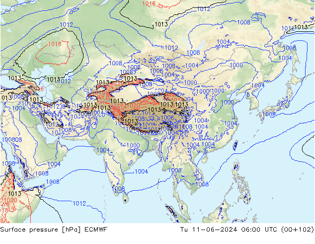 Bodendruck ECMWF Di 11.06.2024 06 UTC