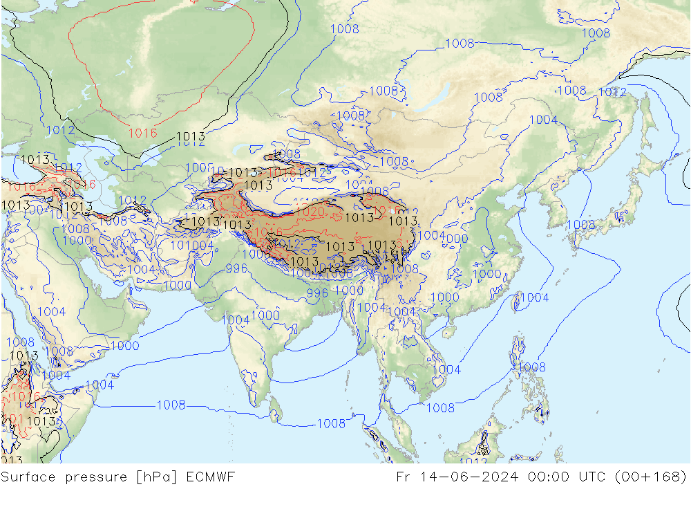 Pressione al suolo ECMWF ven 14.06.2024 00 UTC