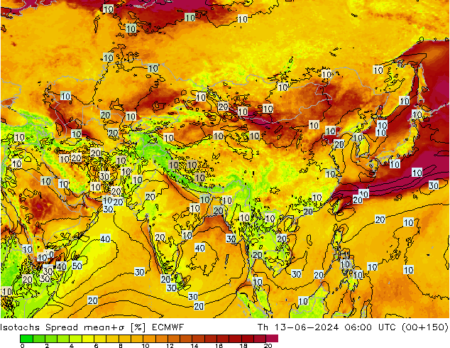 Isotachs Spread ECMWF Th 13.06.2024 06 UTC