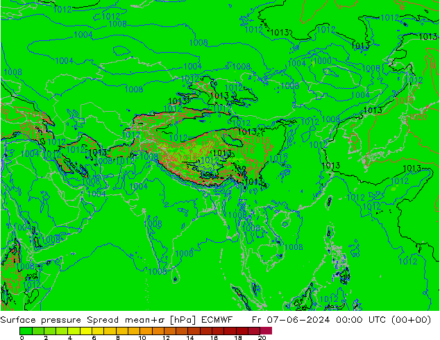 приземное давление Spread ECMWF пт 07.06.2024 00 UTC