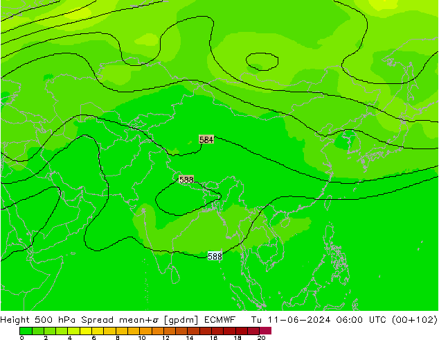 Géop. 500 hPa Spread ECMWF mar 11.06.2024 06 UTC