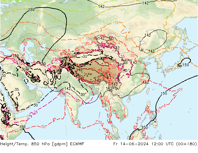 Height/Temp. 850 hPa ECMWF Pá 14.06.2024 12 UTC