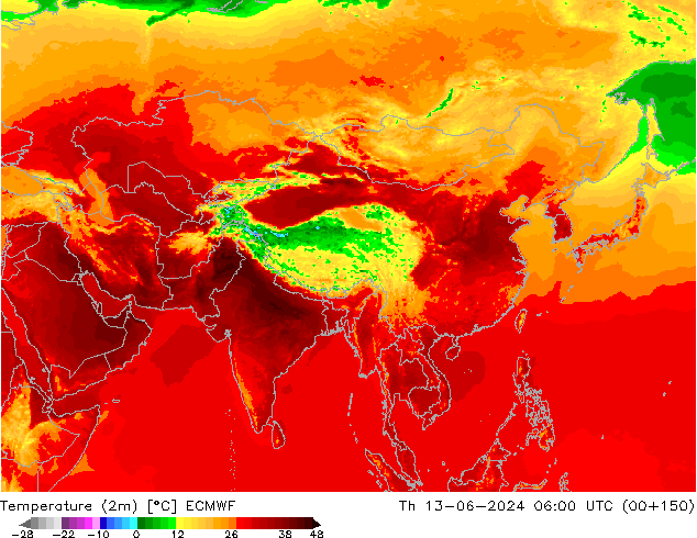 mapa temperatury (2m) ECMWF czw. 13.06.2024 06 UTC