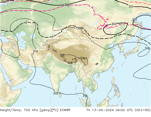 Yükseklik/Sıc. 700 hPa ECMWF Per 13.06.2024 06 UTC