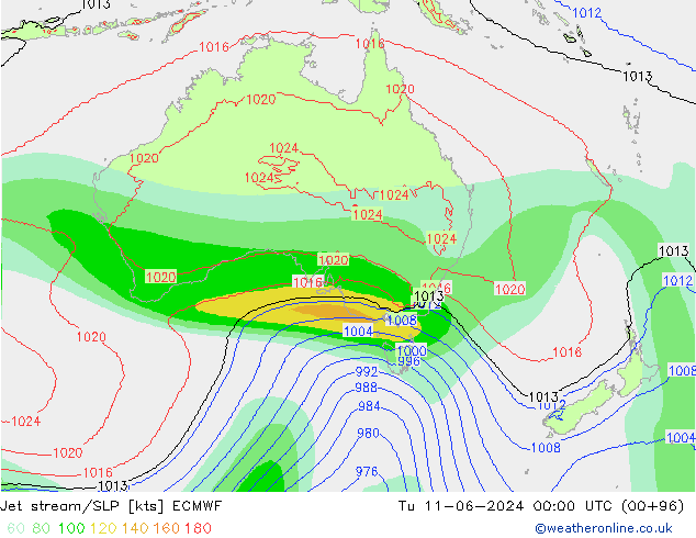 Straalstroom/SLP ECMWF di 11.06.2024 00 UTC