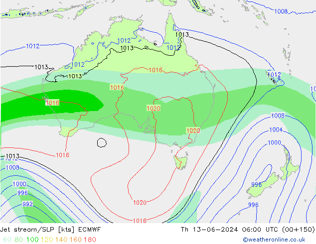 Prąd strumieniowy ECMWF czw. 13.06.2024 06 UTC
