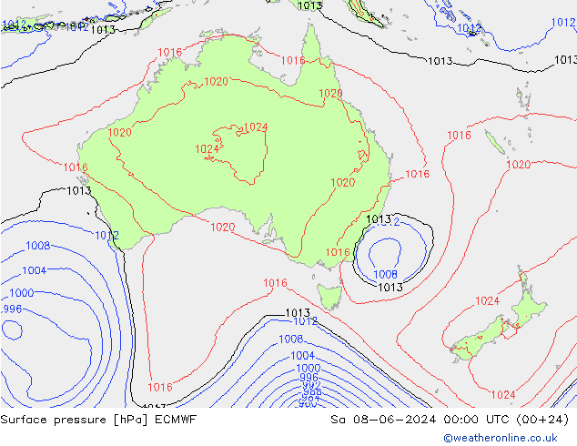 Surface pressure ECMWF Sa 08.06.2024 00 UTC