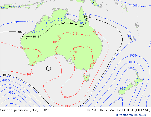 Pressione al suolo ECMWF gio 13.06.2024 06 UTC