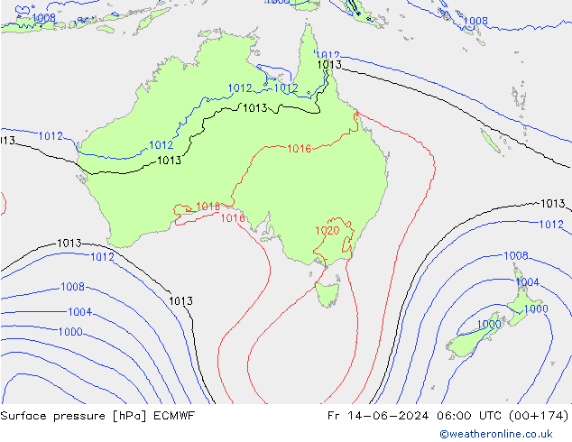 Luchtdruk (Grond) ECMWF vr 14.06.2024 06 UTC