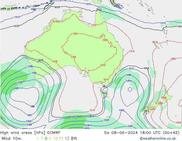 High wind areas ECMWF сб 08.06.2024 18 UTC