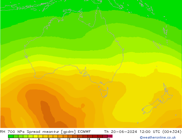 700 hPa Nispi Nem Spread ECMWF Per 20.06.2024 12 UTC