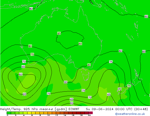 Height/Temp. 925 hPa ECMWF Dom 09.06.2024 00 UTC