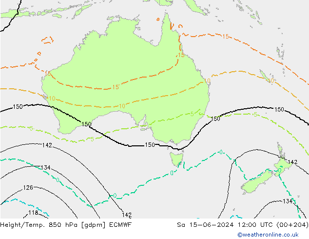 Height/Temp. 850 hPa ECMWF Sa 15.06.2024 12 UTC