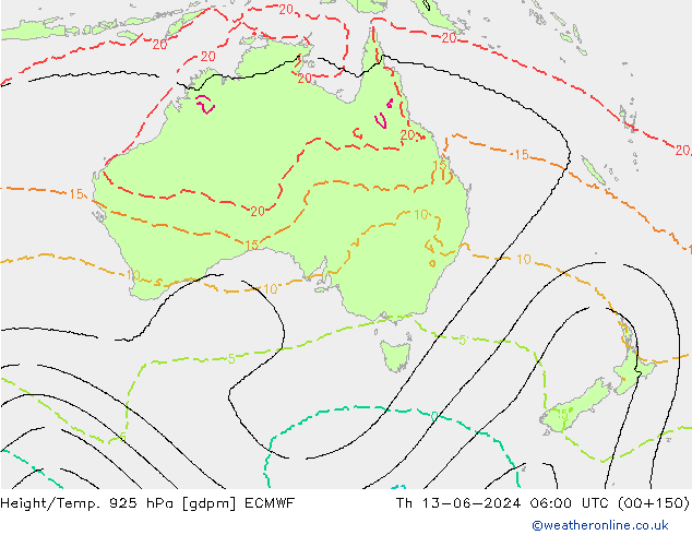 Height/Temp. 925 гПа ECMWF чт 13.06.2024 06 UTC