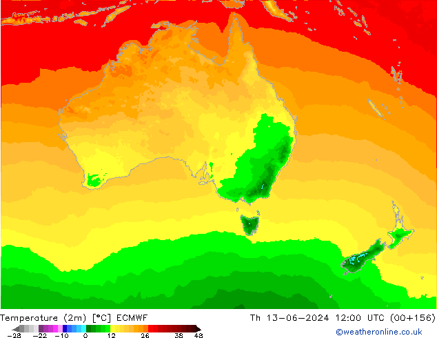 Temperatura (2m) ECMWF gio 13.06.2024 12 UTC