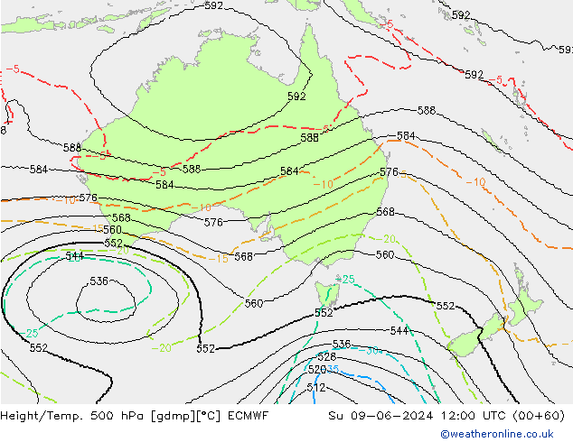 Geop./Temp. 500 hPa ECMWF dom 09.06.2024 12 UTC