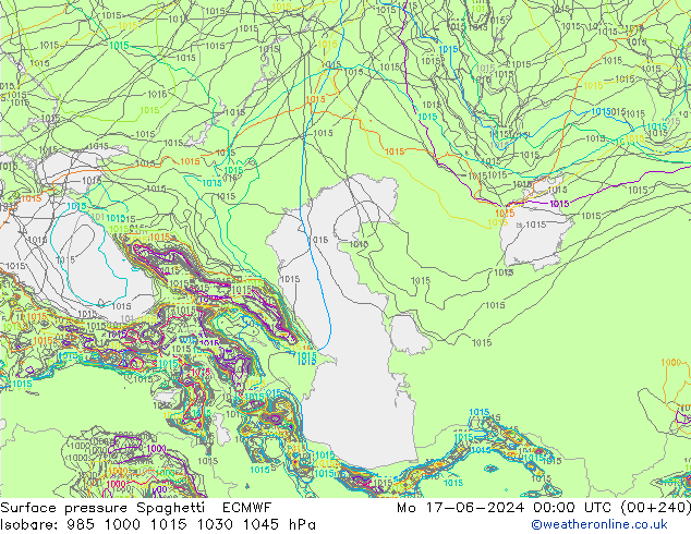 Surface pressure Spaghetti ECMWF Mo 17.06.2024 00 UTC