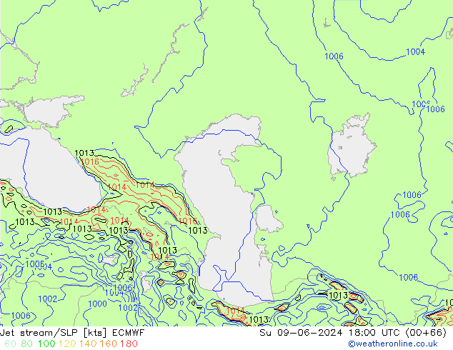 джет/приземное давление ECMWF Вс 09.06.2024 18 UTC